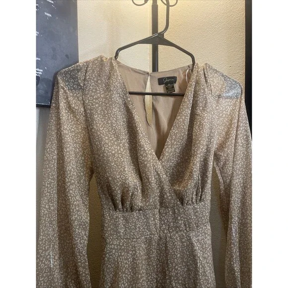 Japna Metalic Gold Long Sleeve Boho Dress Womens Small Tiered Flowy Evening - Picture 5 of 11